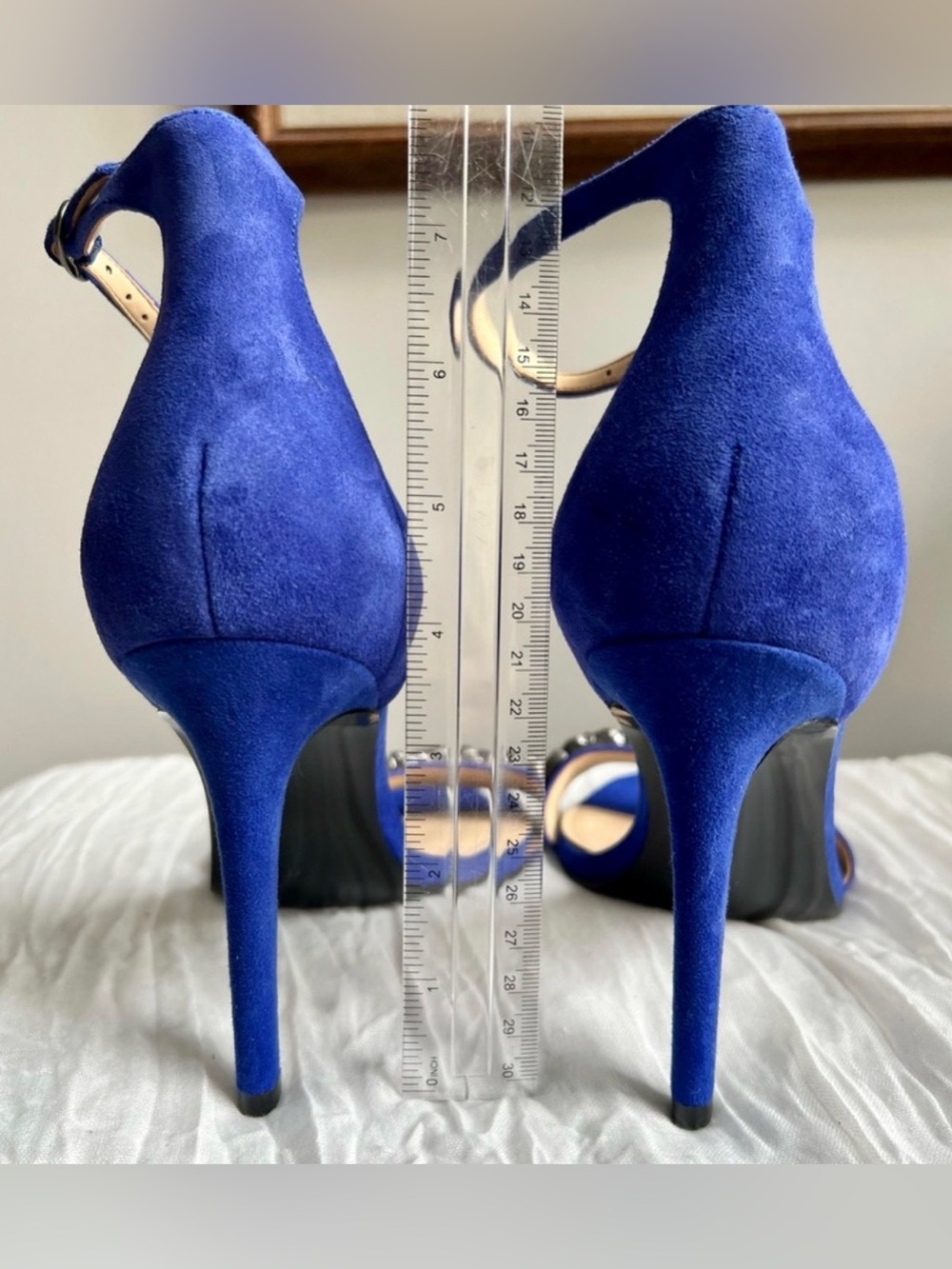 Guess Partyer Ankle Strap Heels Blue Silver Metallic High Sandal Heels 9 - Picture 5 of 7